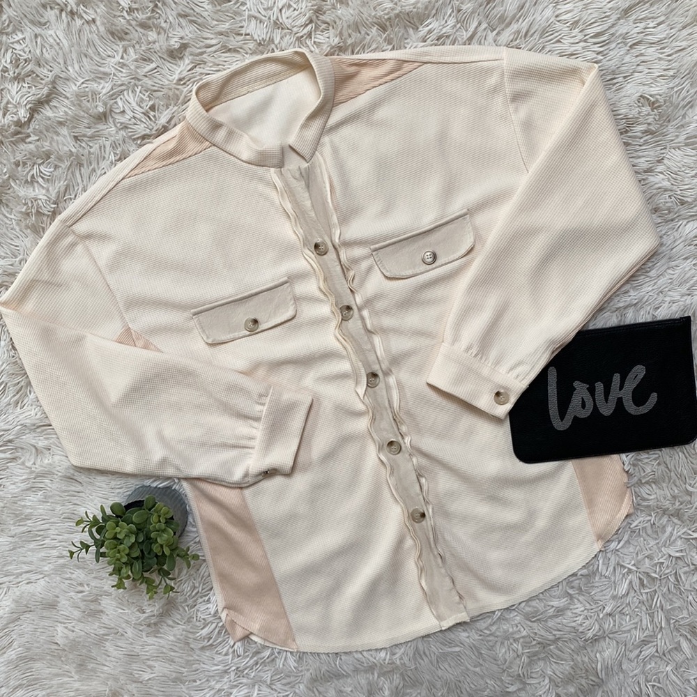 Boutique Thermal Button Down Top 💗 Cream